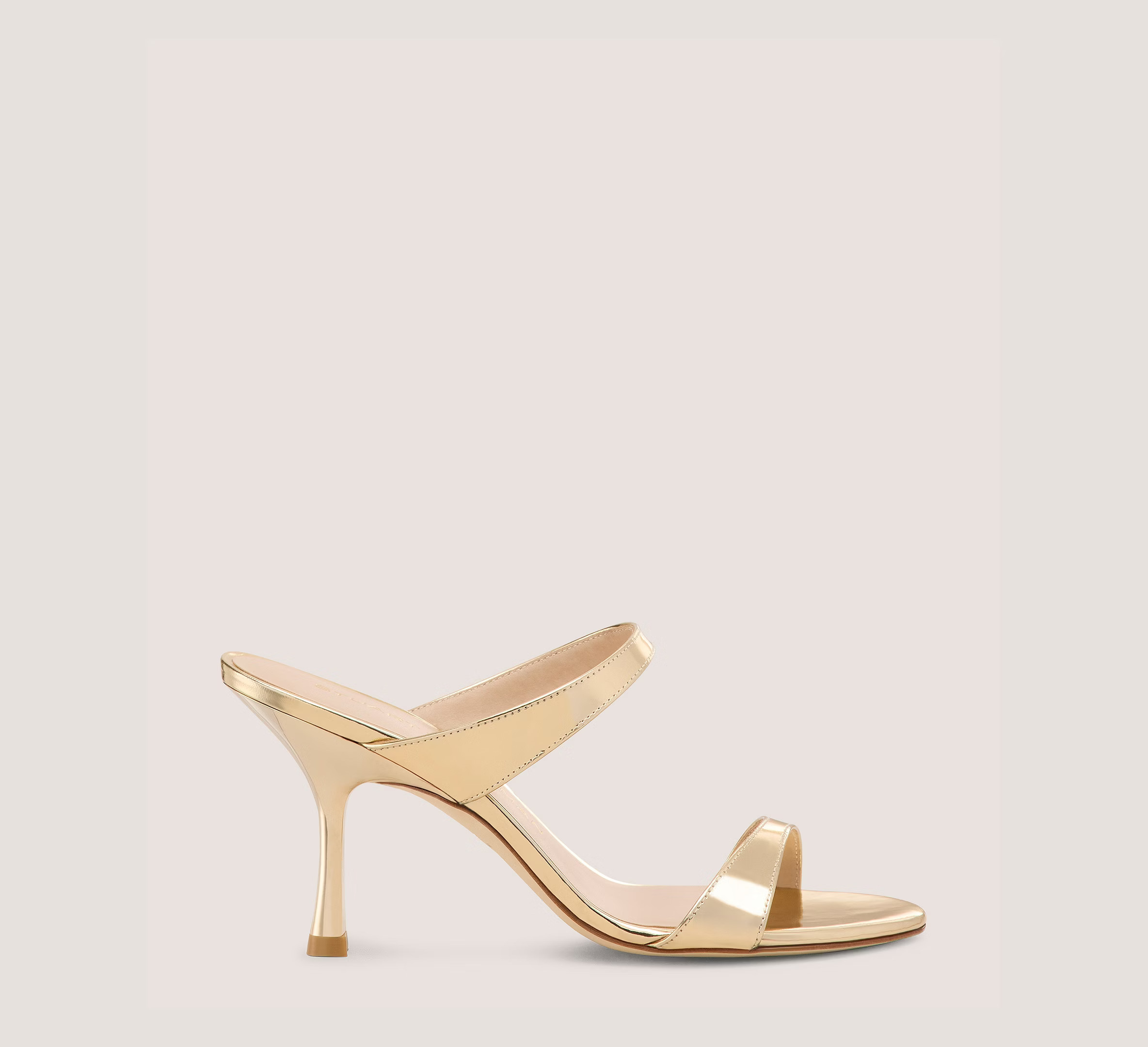 Stuart Weitzman Nudist Slide 85, Platino Gold Specchio Leather, Size: 8.5 Narrow | Stuart Weitzman (US)