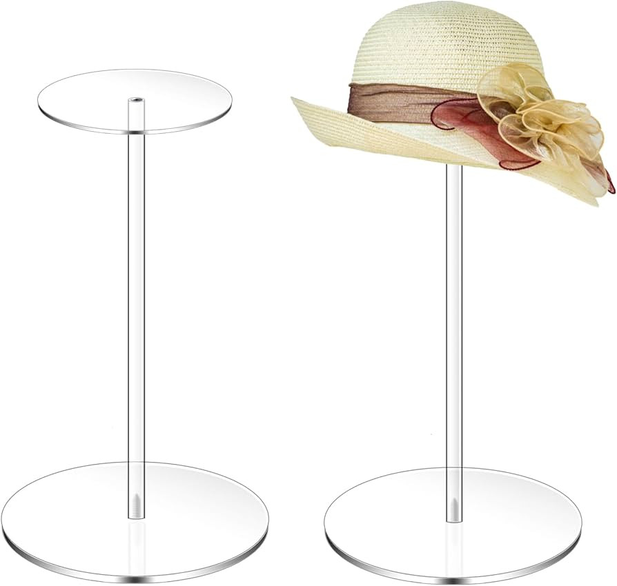 2 Pack 12 Inch Clear Acrylic Hat Stands for Display, Hat Display Rack Holder with Round Base | Amazon (US)