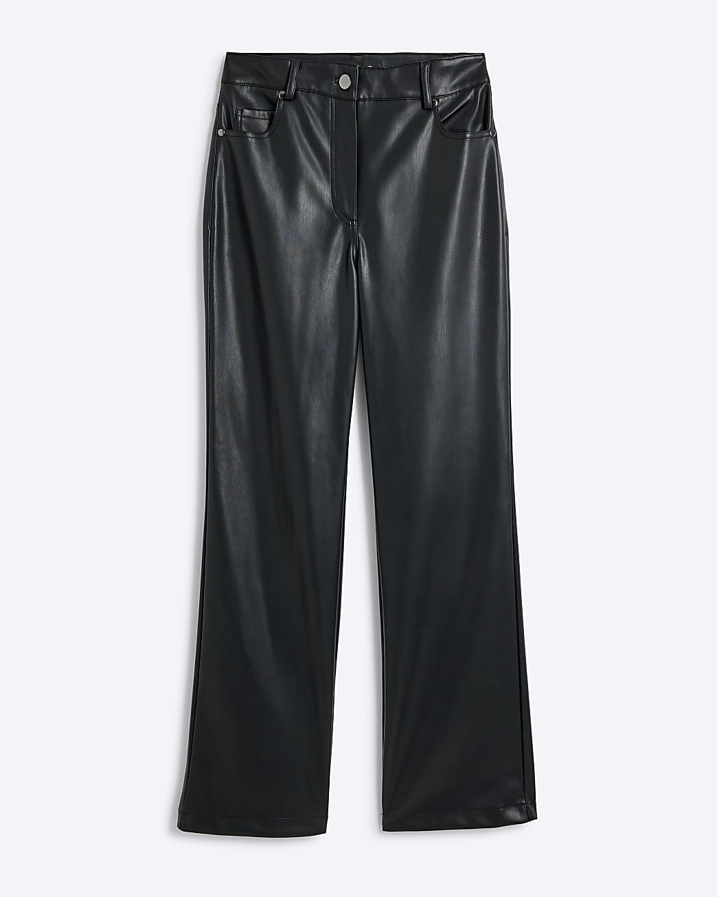 Black faux leather straight leg trousers | River Island UK & IE