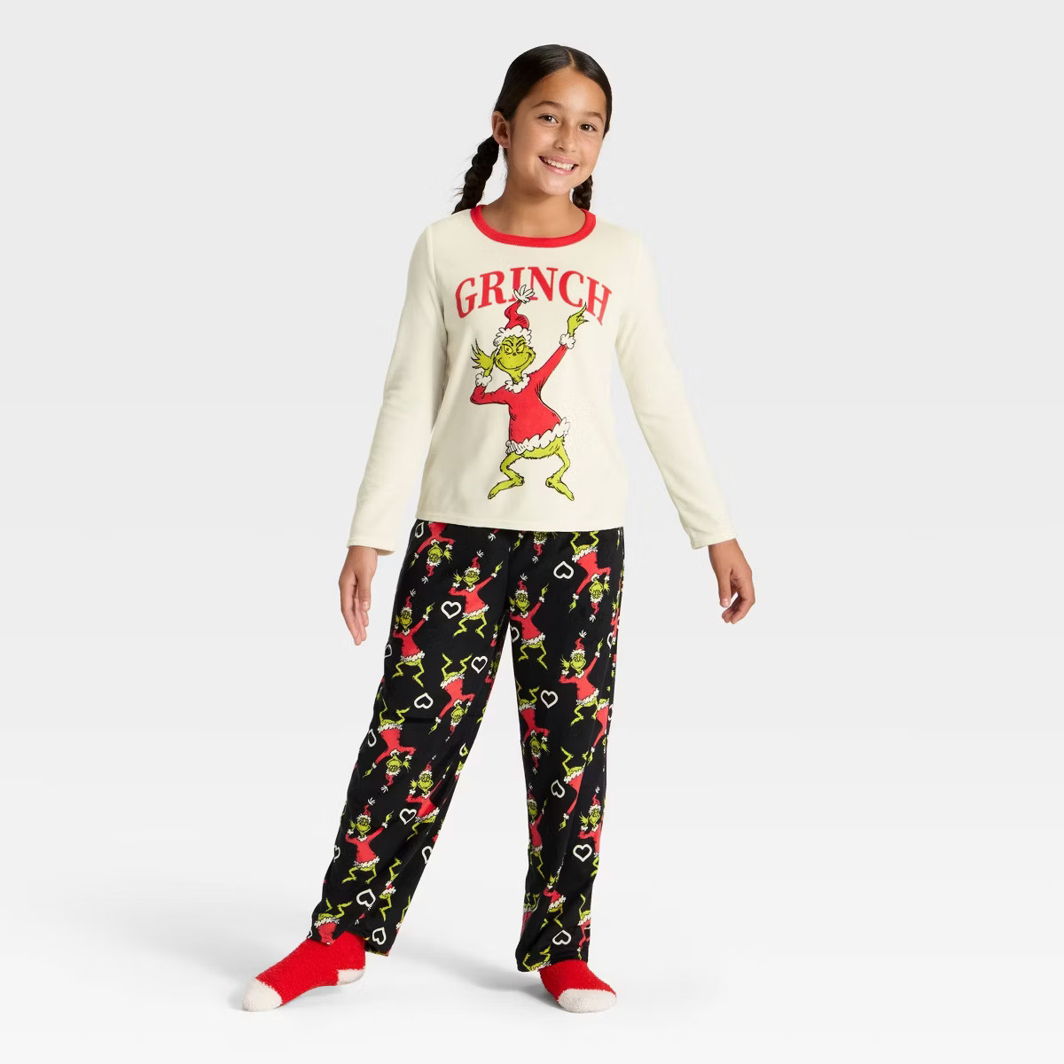 Girls' 2pc The Grinch Christmas Cozy Pajama Set with Socks - Black | Target
