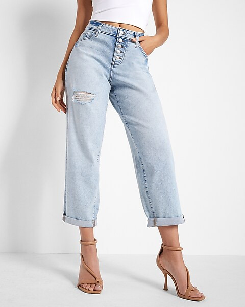 Curvy Mid Rise Button Fly Boyfriend Jeans | Express