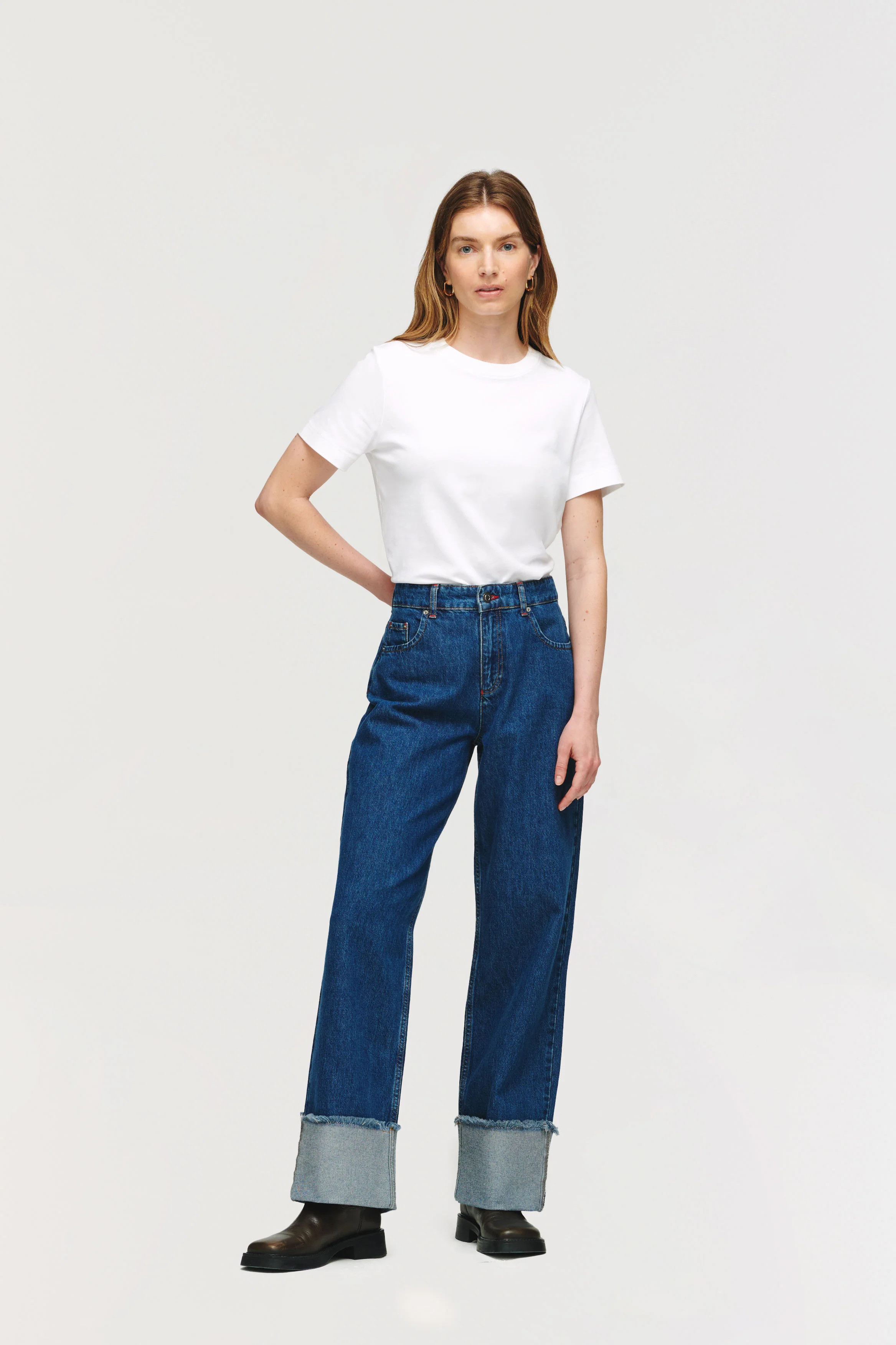 Soy | Turn up Straight Leg Jean in Mid Blue | ALIGNE | ALIGNE UK & EU