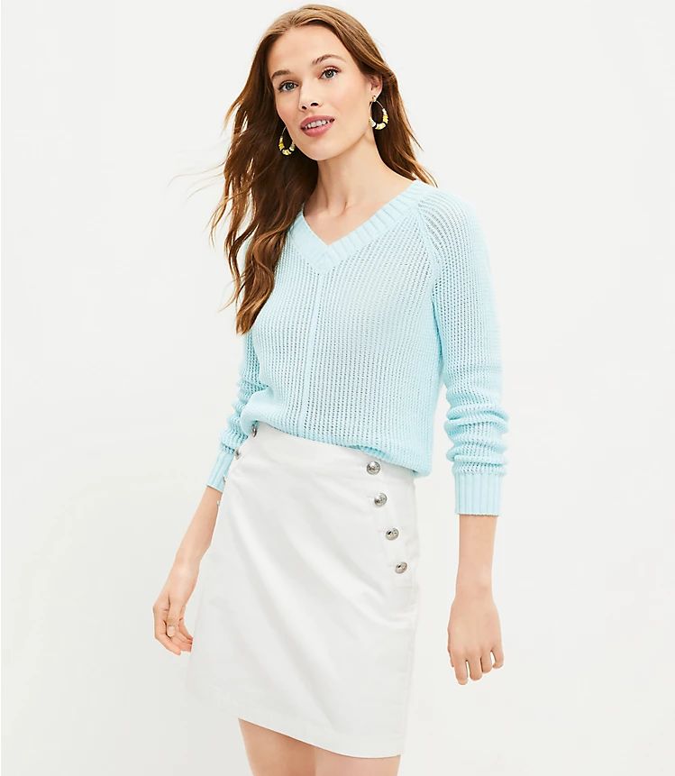 Open Stitch V-Neck Sweater | LOFT