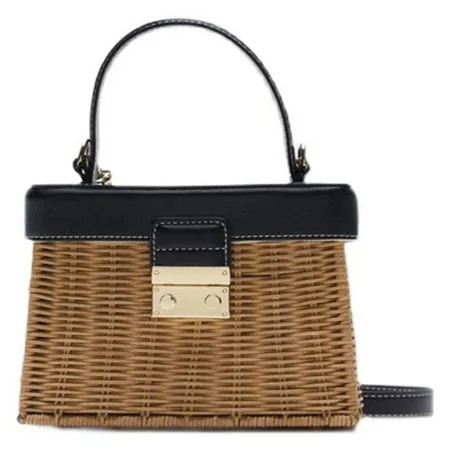 YUPVM Flip Woven Crossbody Bags Casual Portable for Women Basket Straw Rattan Bag Women Box Vintage  | Walmart (US)