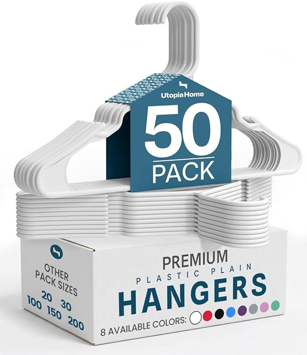 Utopia Home - Plastic Hangers 50 Pack - Space Saving Clothes Hanger - Durable and Strong Closet O... | Amazon (US)