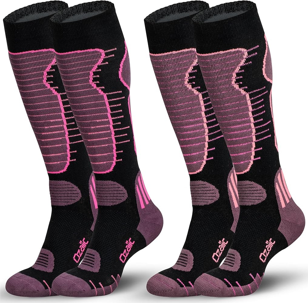 Merino Wool Ski Socks Mens Womens 2 Pairs for Skiing, Snowboarding, Thermal Knee High Winter Warm... | Amazon (US)