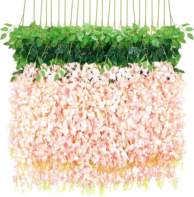 BLEUM CADE 36 Pcs Pink Wisteria Hanging Flowers, 3.6Ft/Pcs Fake Wisteria Flowers, Artificial Hang... | Amazon (US)