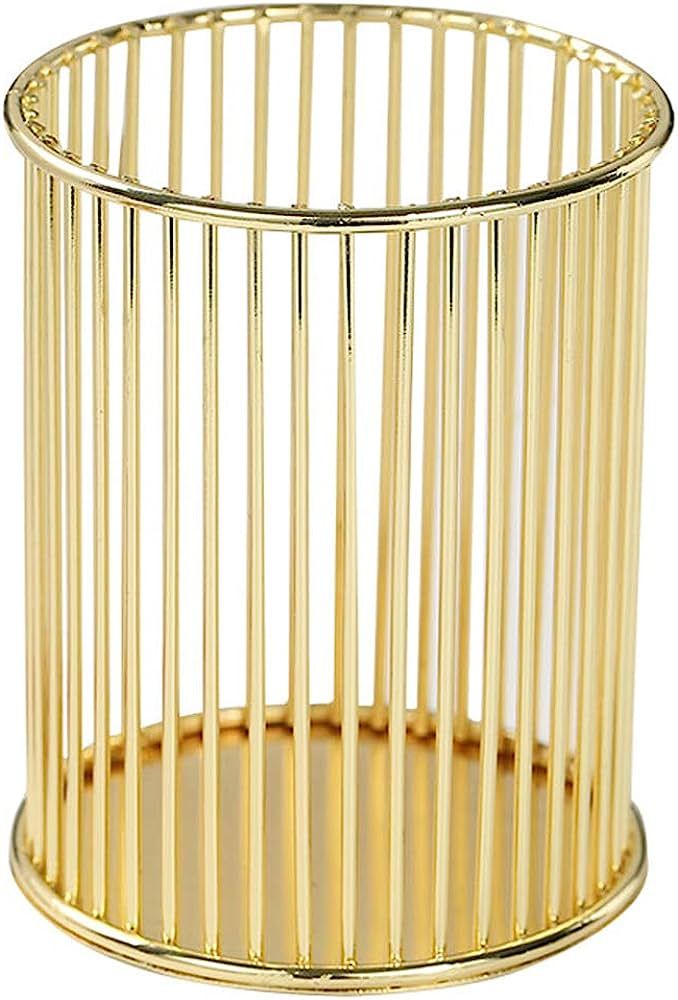 Gold Metal Pen Holder for Desk, Makeup Brushes Cup, Pencil Holders, Office&Home Organizer | Amazon (US)