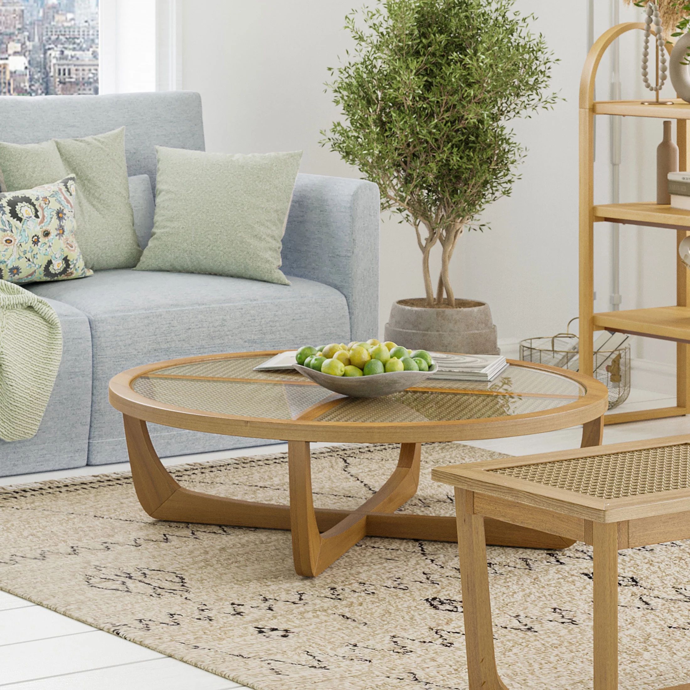 Beautiful Rattan & Glass Coffee Table with Solid Wood Frame by Drew Barrymore - Walmart.com | Walmart (US)