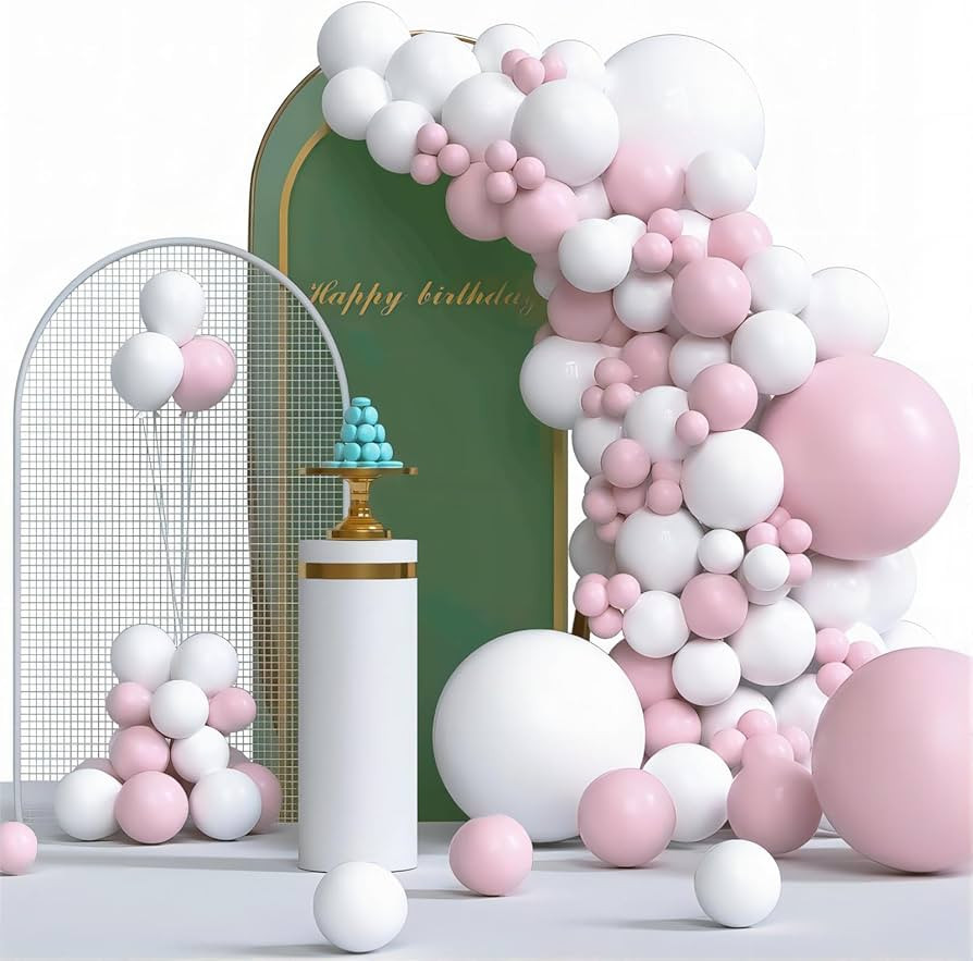 130pcs Pastel Pink White Balloons Garland Arch Kit, 18 12 10 5 Inch Different Sizes Pack White Pi... | Amazon (US)