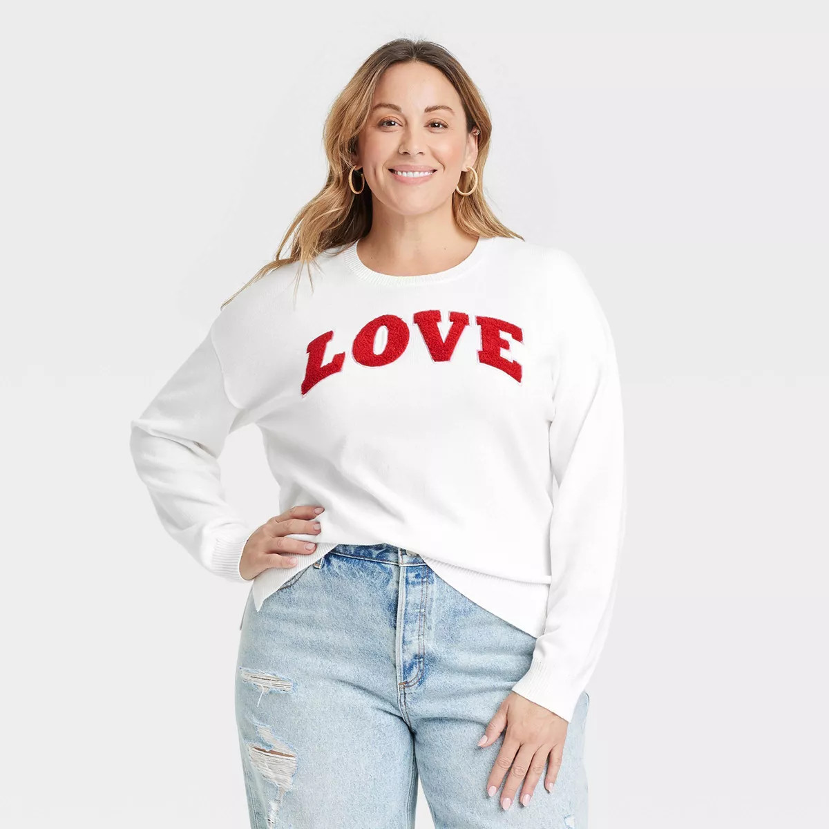 Women's Love Graphic Sweater - White 3X | Target