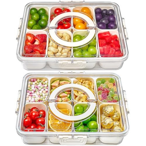 Mfacoy Snackle Box Container, 2 Pack Divided Serving Tray with Lid and Handle, Snack Box Charcuterie Container for Portable Snack Platters, Clear Organizer for Candy, Fruits, Travel, Party, Picnic | Amazon (US)