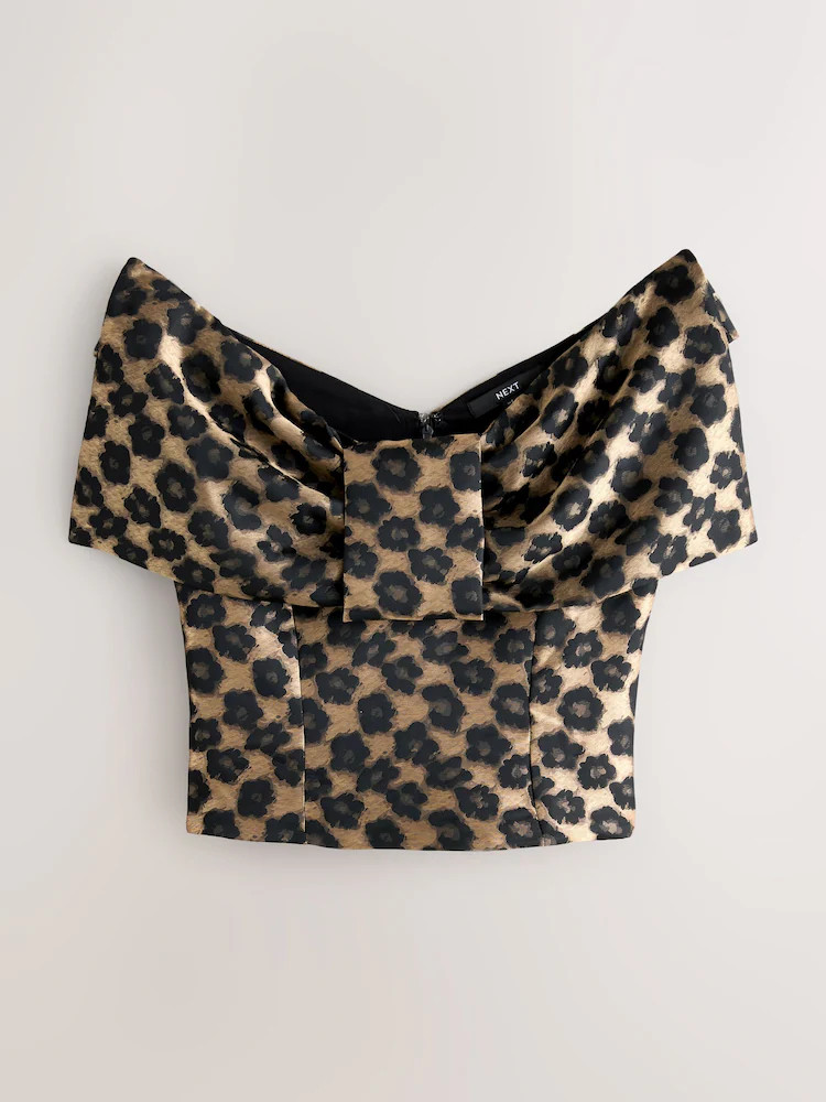 Animal Leopard Print Satin 3D Bow Bardot Top | Next US