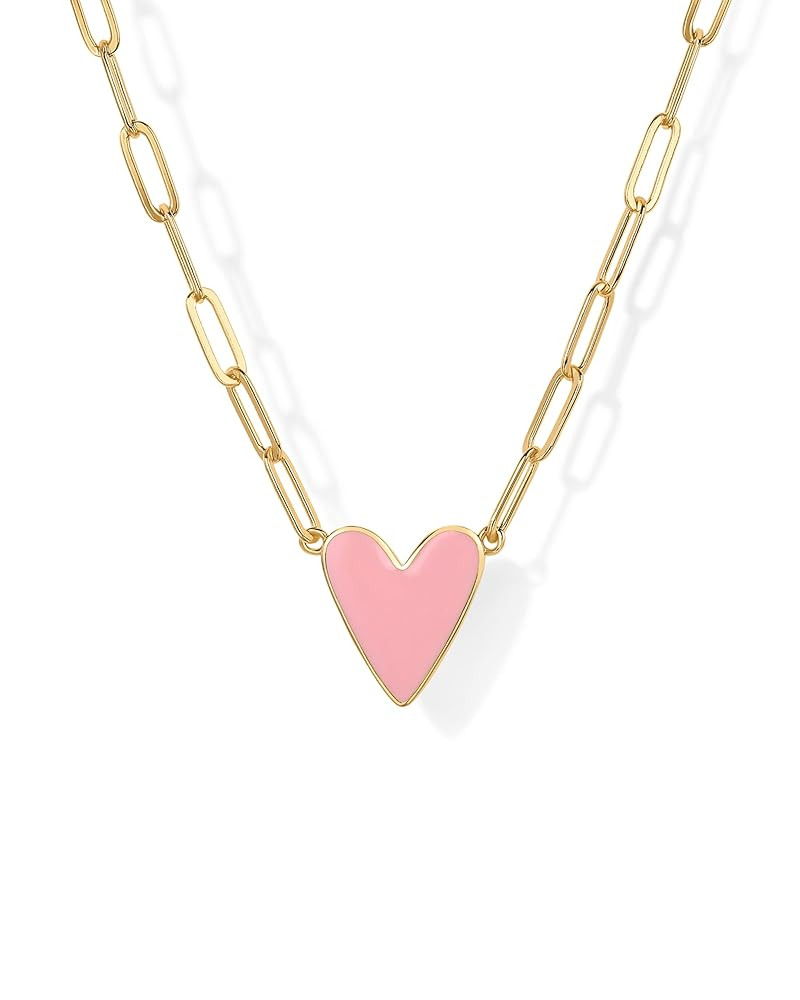 PAVOI 14K Gold Plated Heart Enamel Pendant Necklace for Women | Love Paperclip Chain Necklaces | ... | Amazon (US)