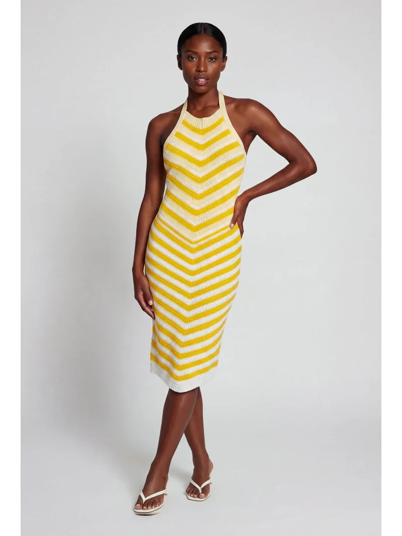Women's Chevron Stripe Tie Back Halter Crochet Midi Dress | Walmart (US)
