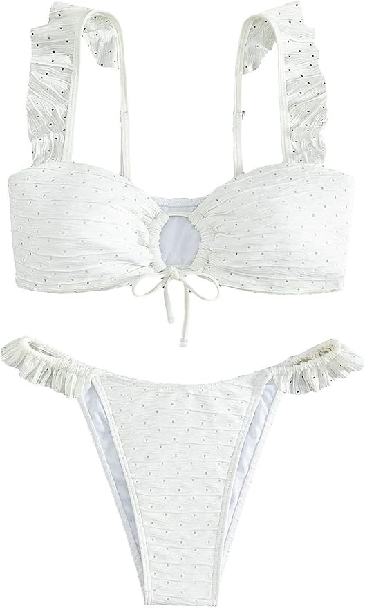 SOLY HUX Women's Ruffle Trim Tie Front Bikini Set Bathing Suits 2 Piece Swimsuit | Amazon (US)