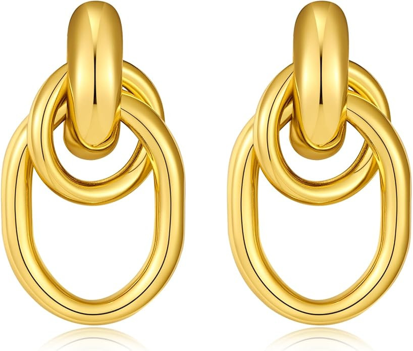 Chunky Gold/Silver Earrings Large Knot Earrings Love Knot Stud Earrings Geometric Dangle Drop Ear... | Amazon (US)