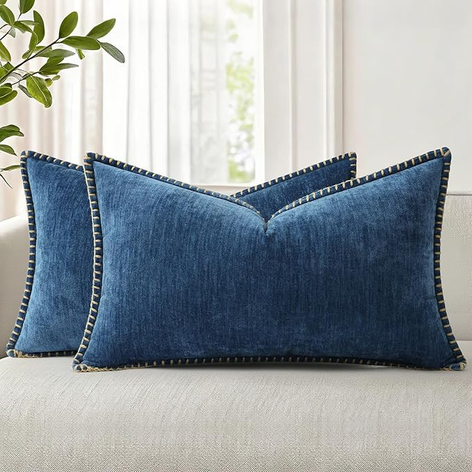 decorUhome Chenille Soft Cozy Throw Pillow Covers 12x20 Set of 2, Modern Farmhouse Boho Velvet De... | Amazon (US)