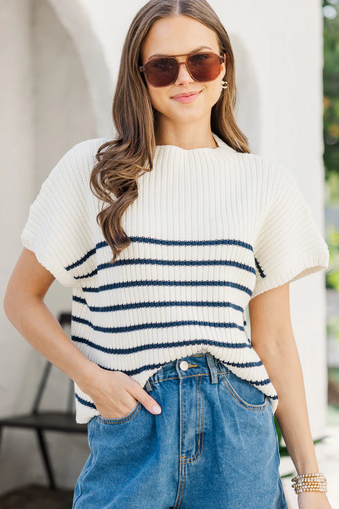 Ready For The Day Navy Blue Striped Sweater | The Mint Julep Boutique