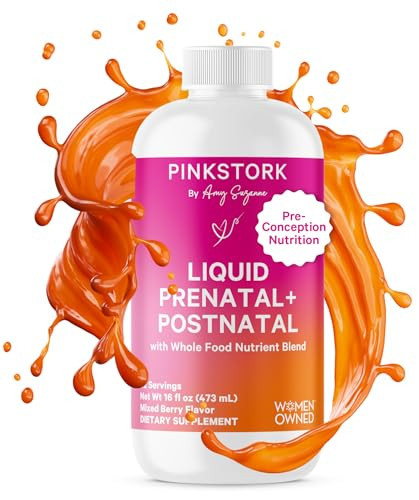 Pink Stork Liquid Prenatal Vitamins for Women - Berry Flavor - Organic Food Blend - for Fertility, Pregnancy, Postpartum- Morning Sickness Support - Breastfeeding and Lactation - 32 Servings | Amazon (US)
