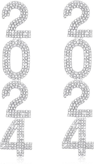 Ronglry 2024 New Year Earrings for Women Girls Happy New Year Earrings Iced Out Rhinestone State... | Amazon (US)