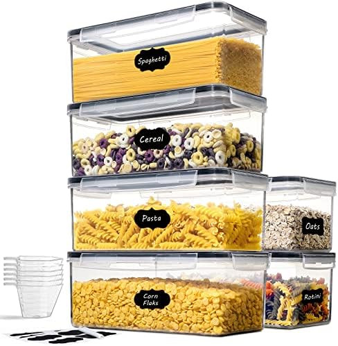 [6 Pack] 3.2L Airtight Pasta, Spaghetti Storage Containers Set with 6 Measuring Cups, BPA Free Pl... | Amazon (US)