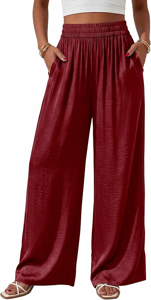 BTFBM Wide Leg Pants Woman Summer 2026 Pockets Dressy Flowy Lightweight Glitter Satin Palazzo Bea... | Amazon (US)