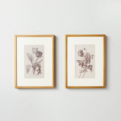 6"x8" Floral Sketch Framed Wall Art Cream/Gray (Set of 2) - Hearth & Hand™ with Magnolia | Target