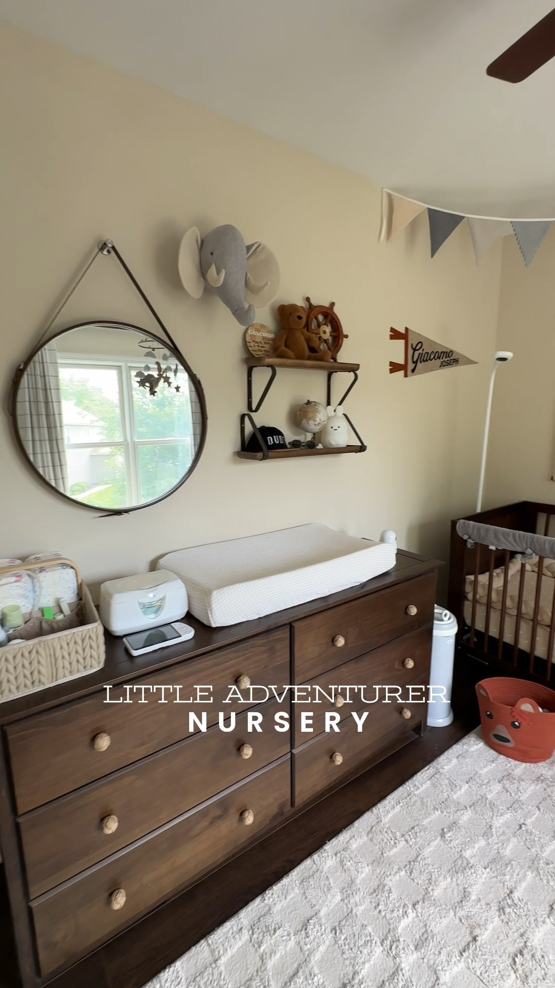 Welcome to our little adventurer’s nursery — where dreams of world travels begin early. I wanted to create a space that felt calm, cozy, and full of wonder, so we went with soft neutrals, wood accents, and a giant map as the centerpiece to inspire exploration. From the globe on the shelf to the tiny nautical details, every piece tells a story.

Perfect for our little boy traveler in the making!

#LTKKids #LTKFamily #LTKBaby
