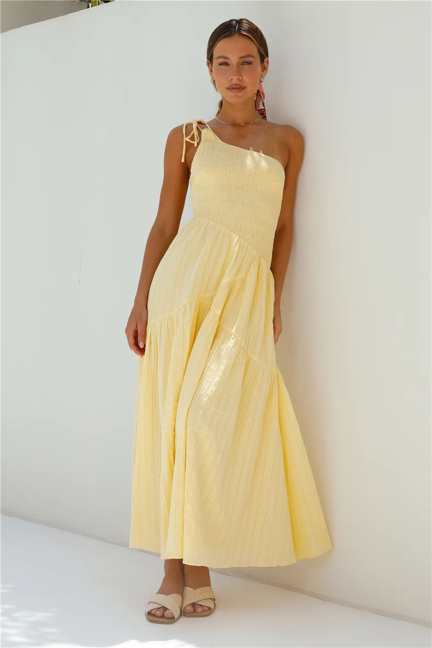 Beaming Hues One Shoulder Maxi Dress Yellow | Fortunate One