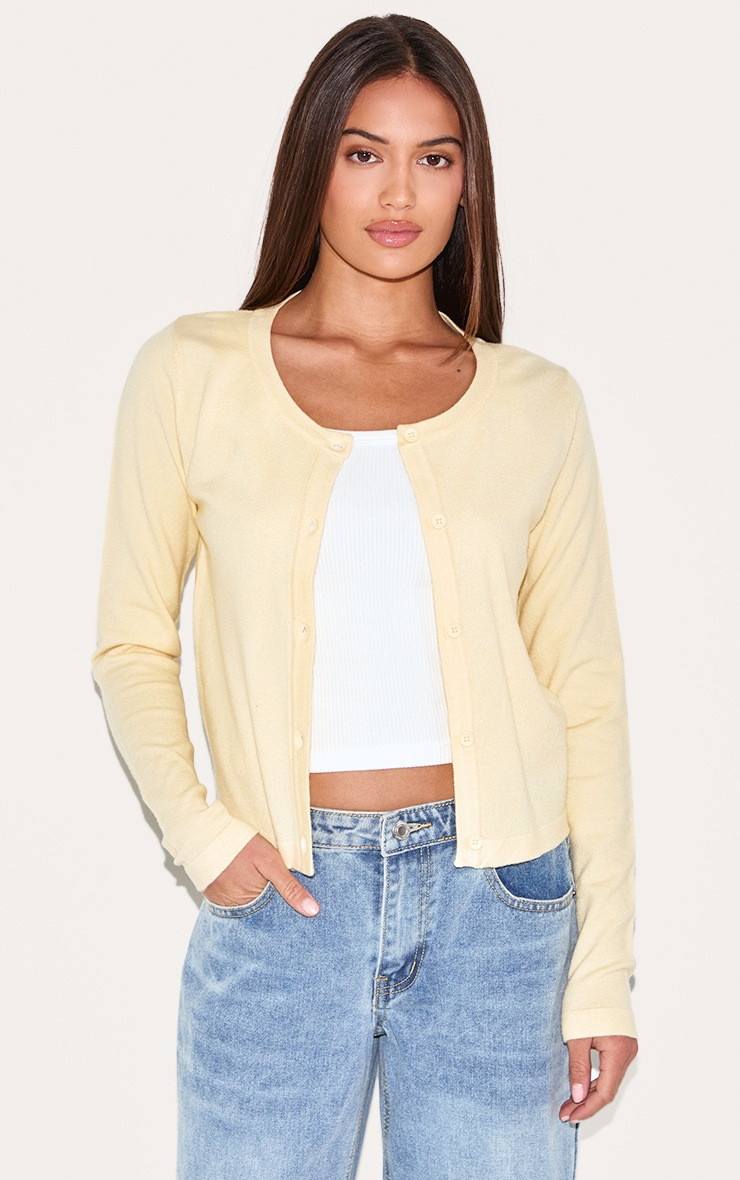 Butter Cream  Fine Knit Button Up Cardigan | PrettyLittleThing US