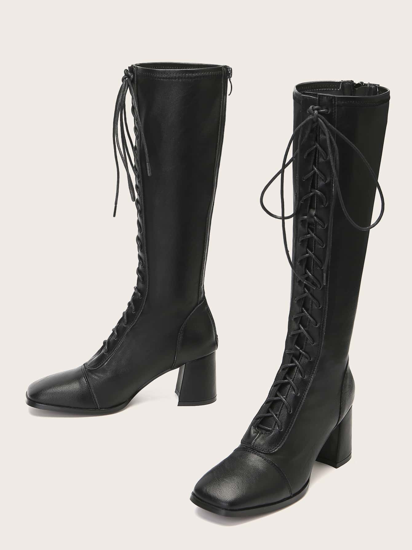 Square Toe Chunky Heeled Boots | SHEIN