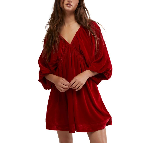 Women's Free People Portia Velvet Babydoll Dress Medium Rubies | Scheels