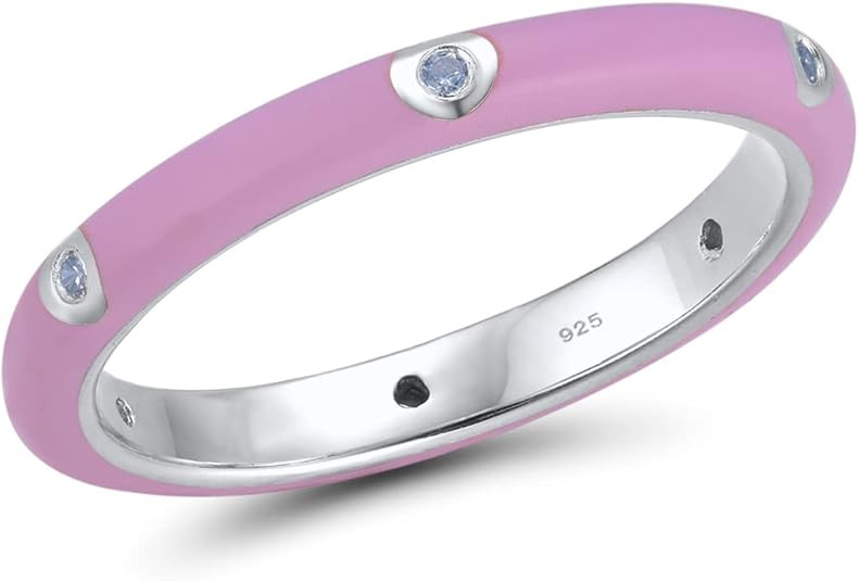 Santuzza Stackable Enamel Ring 925 Sterling Silver Cubic Zirconia Rainbow Eternity Stacking Band ... | Amazon (US)