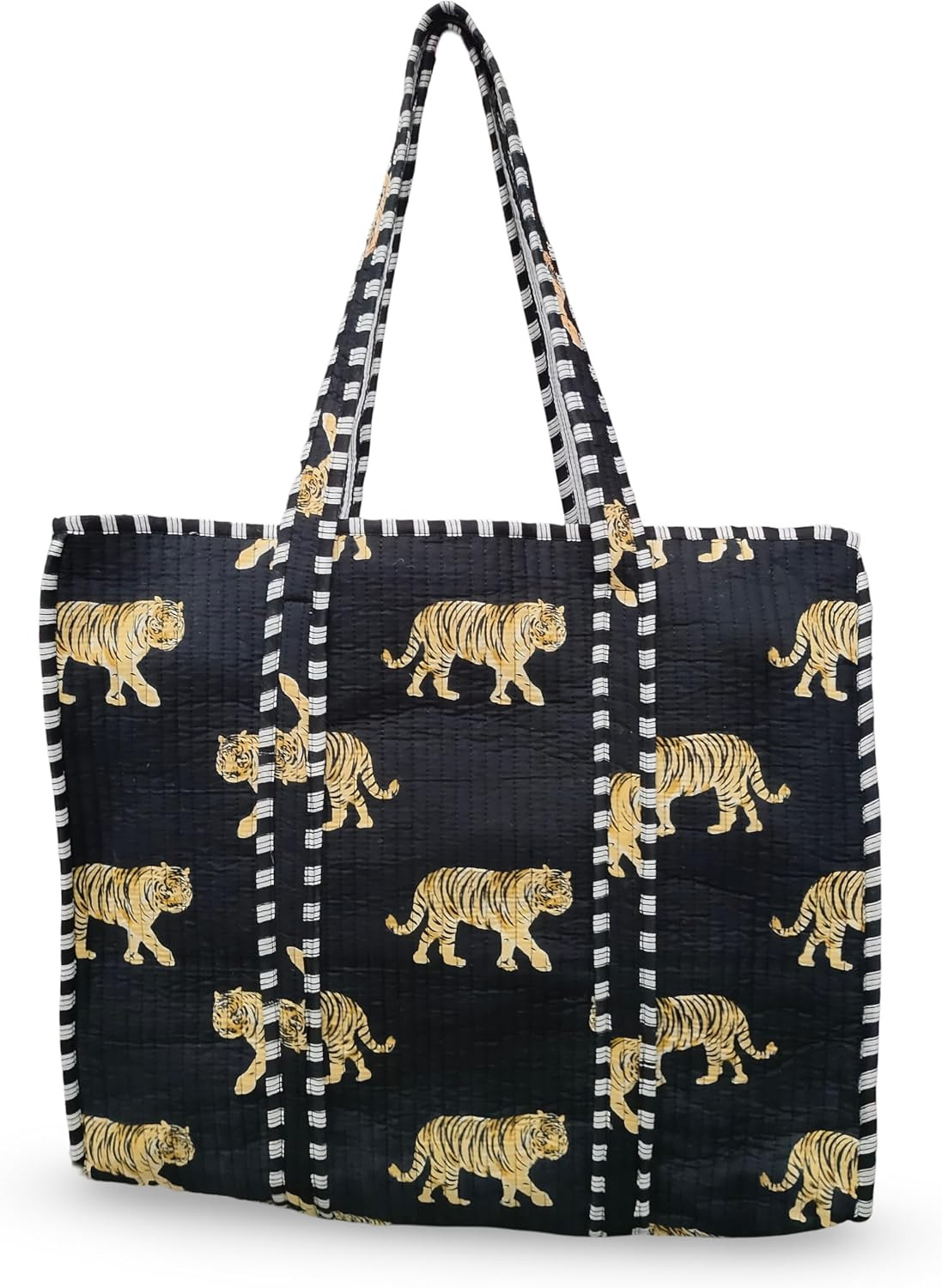 LKGSM RUGS Cotton Tiger Block Print Tote Bag, Indian Handmade Shopping Shoulder Bag, Unisex Market Daily Use | Amazon (US)