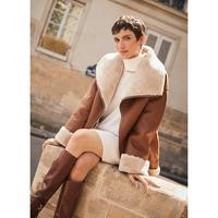 Mint Velvet Tan Faux Fur Aviator Jacket | Very (UK)