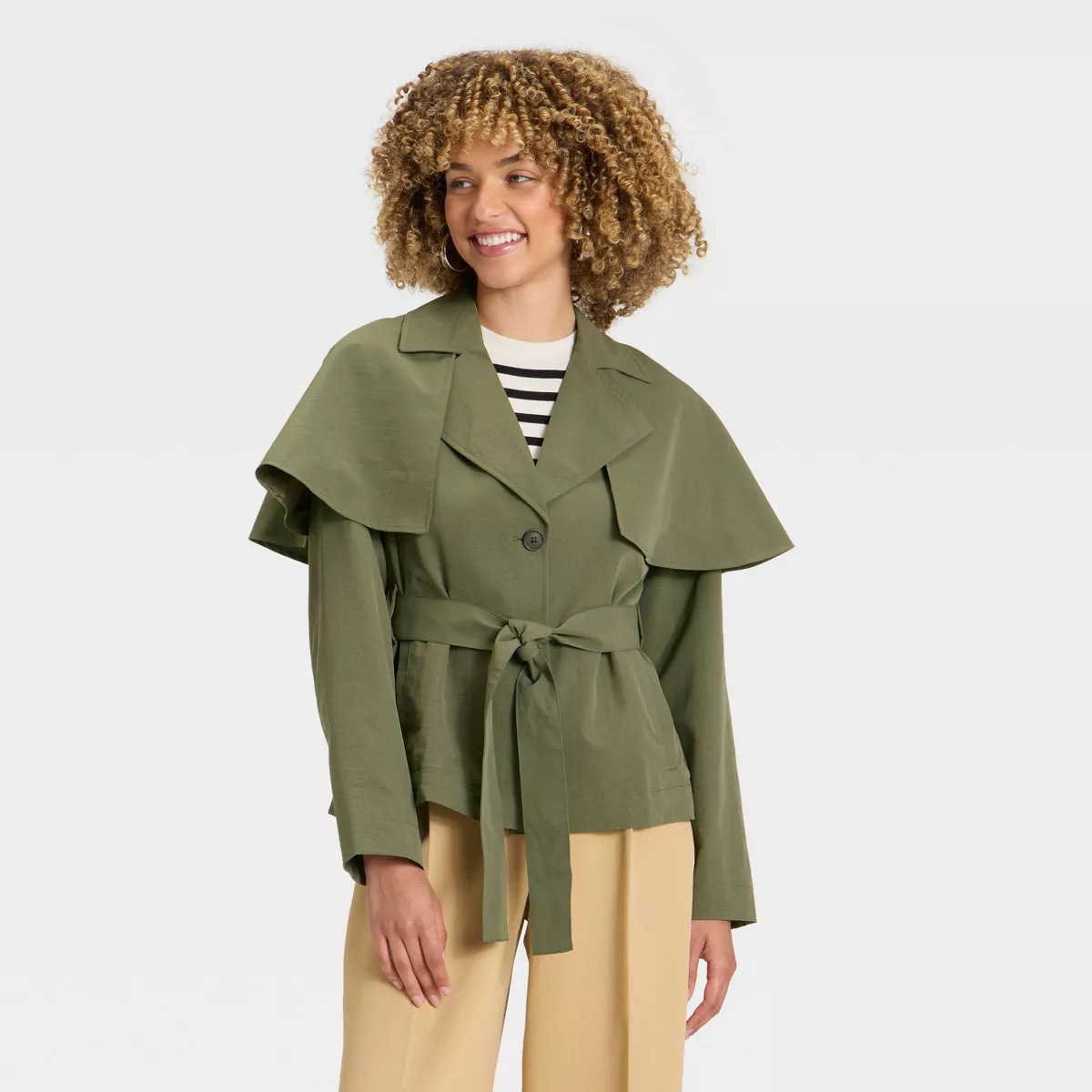 Women's Short Cape Trench - A New Day™ Olive | Target