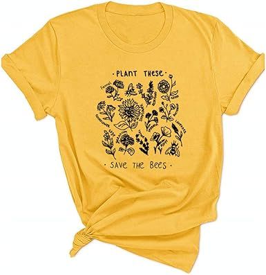 Qrupoad Womens Plant These Save The Bees Funny Garden T-Shirt Causal Cotton Graphic Tees Shirts | Amazon (US)