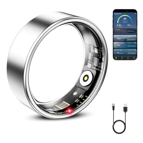Smart Ring for Women & Men, Smart Ring Health Tracker, Blood Oxygen & Heart Rate Monitor Sleep Ring, Waterproof Fitness Ring, Long Lasting Battery Smart Rings (Silver, #12) | Amazon (US)
