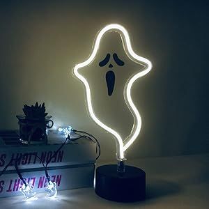 Halloween Cute Ghost Neon Sign,Spooky White Ghost Table Decor, USB or Battery Powered LED Neon Ni... | Amazon (US)