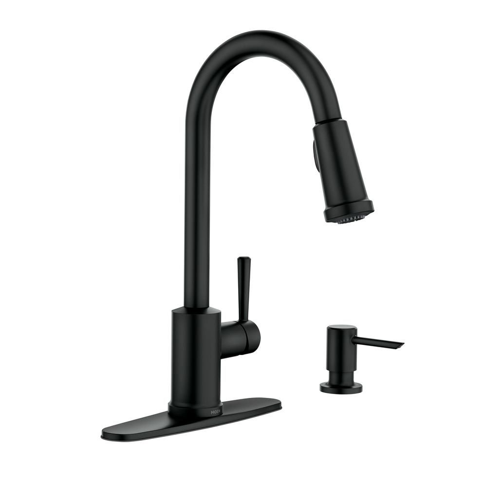 MOEN Indi Single-Handle Pull-Down Sprayer Kitchen Faucet with Reflex and Power Clean in Matte Bla... | The Home Depot