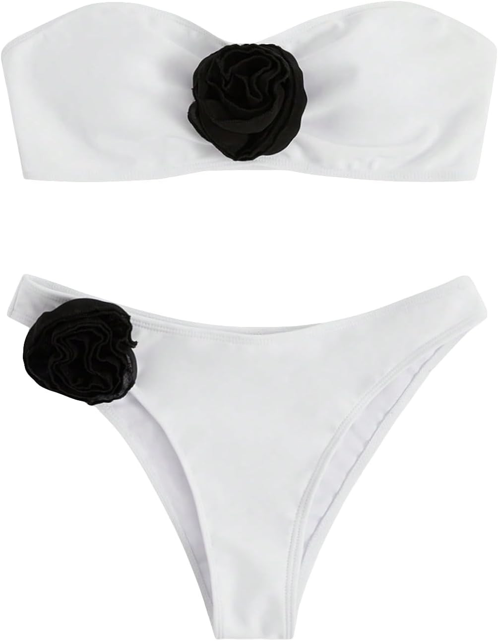 BEAUDRM Women's 2 Piece Colorblock 3D Flower Bandeau Bikini Triangle Set High Cut Swimsuit Bathin... | Amazon (US)