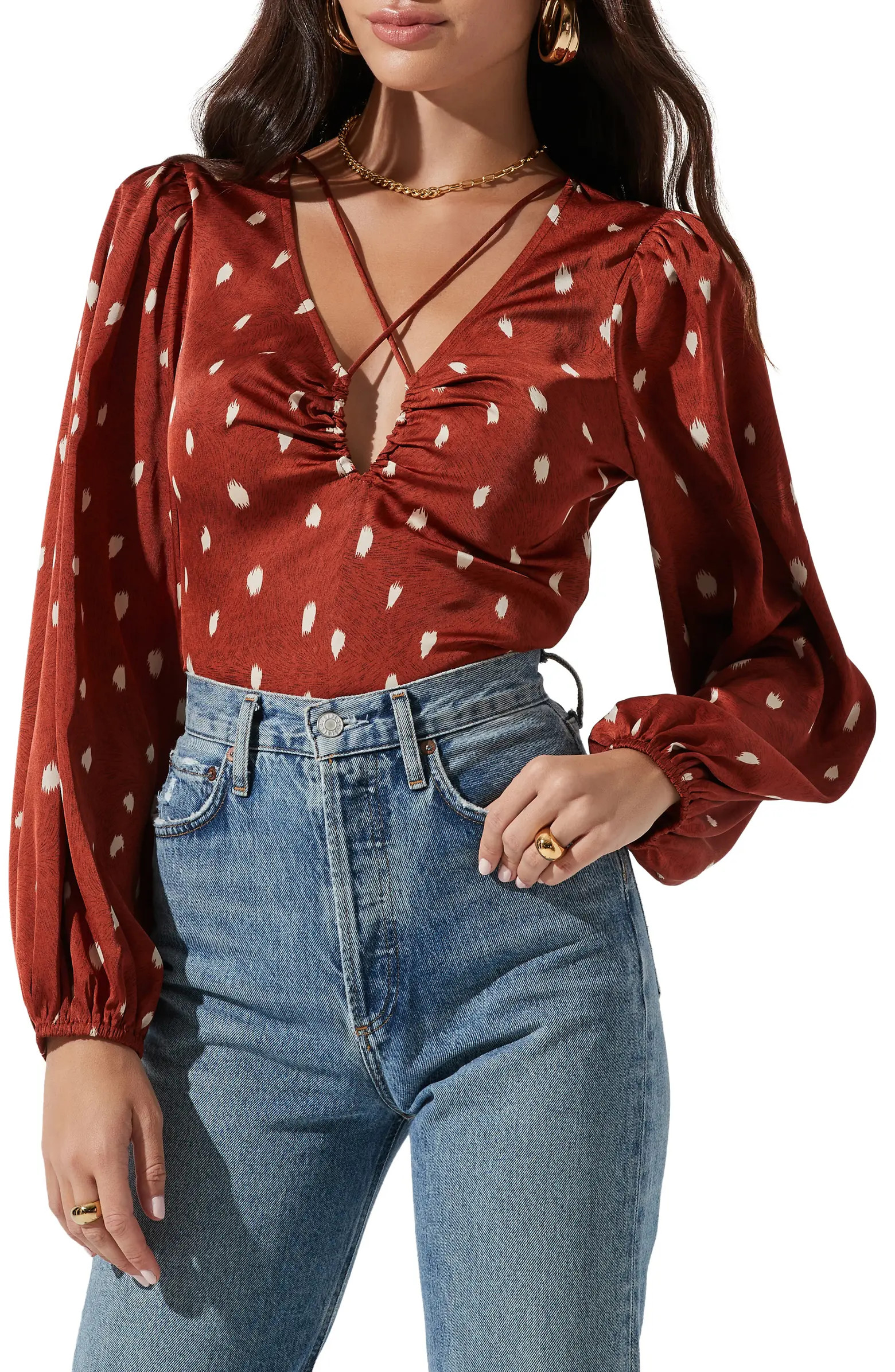 Print Ruched Keyhole Top | Nordstrom