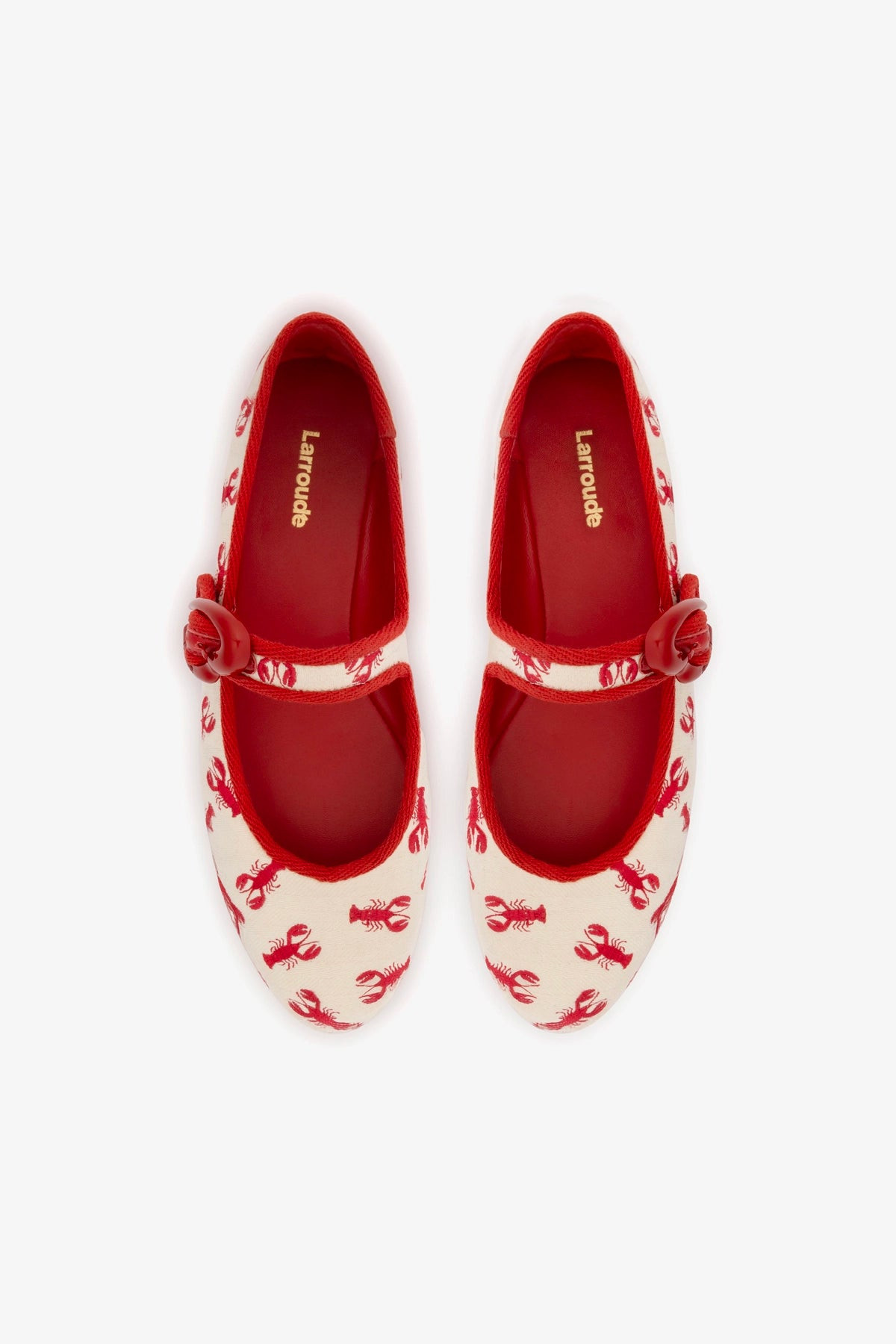Verona Ballet Flat In White Striped Fabric and Lobster Embroidery | Larroude