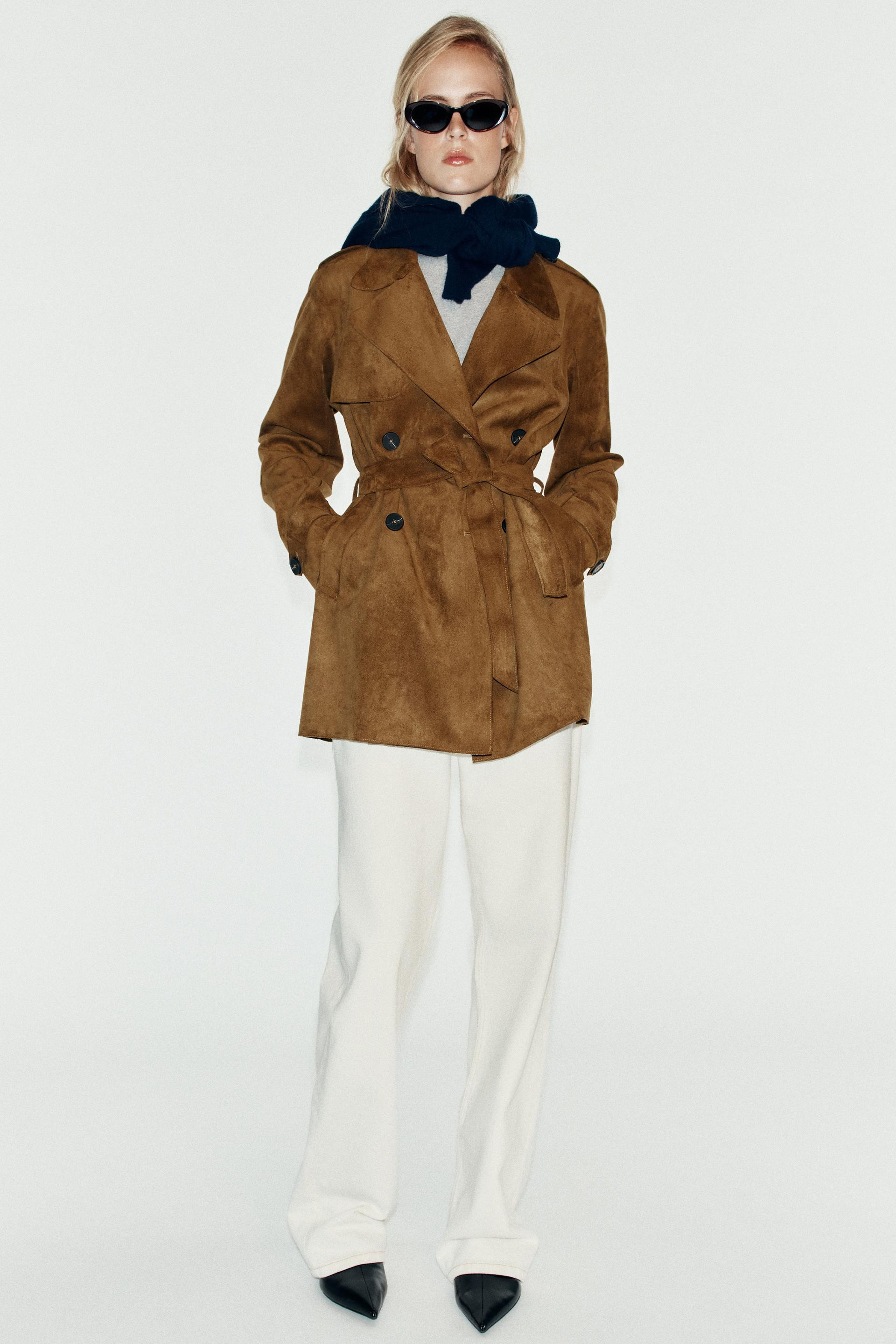 Zara - Belted Suede Effect Trench Coat - Brown - S - Woman | Zara US