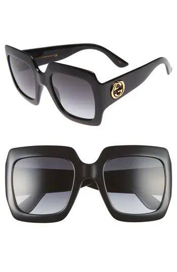 Women's Gucci 54Mm Square Sunglasses - Black/ Grey | Nordstrom