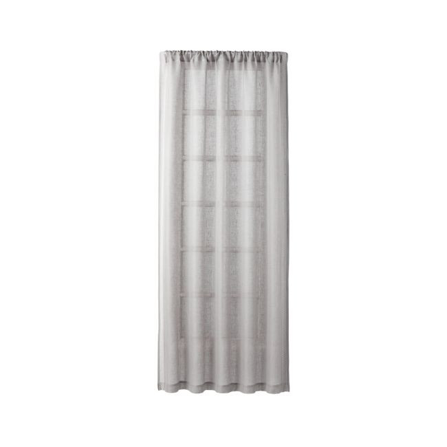 Linen Sheer Bordered Grey Curtain Panel 52"x96 | Crate & Barrel