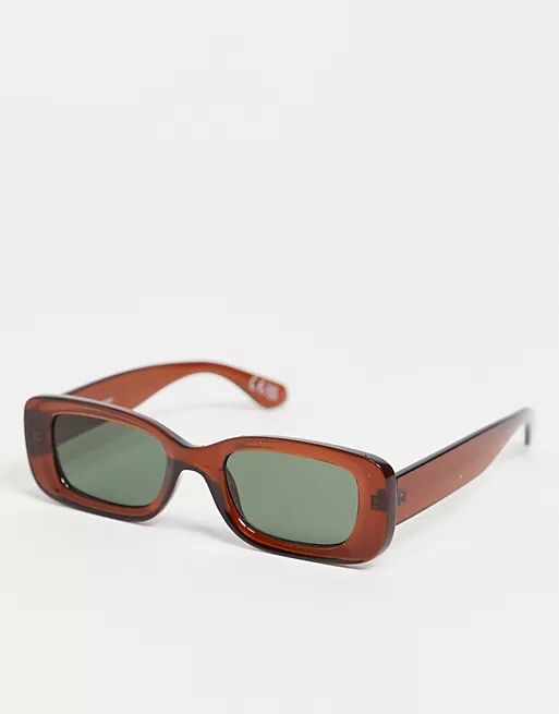 ASOS DESIGN square bevelled sunglasses with G15 lens in brown | ASOS (Global)