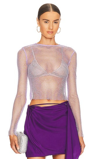 Rhinestone Fishnet Top in Light Lilac | Revolve Clothing (Global)