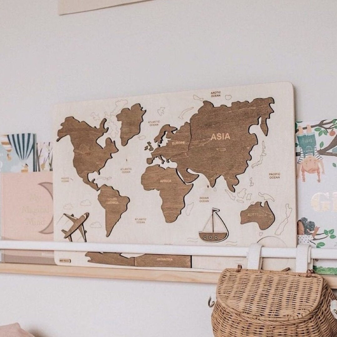 World Map Puzzle for Kids, Wooden Puzzle, Montessori Learning Toys, Christmas Gifts | Etsy (US)